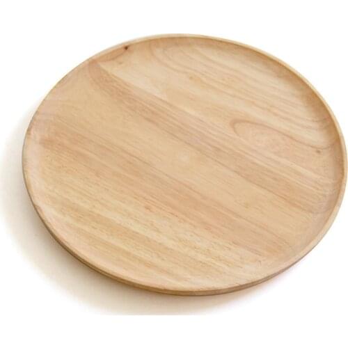 Solid wood plate round waterproof household dinner plate restaurant hotel rubber wood plate