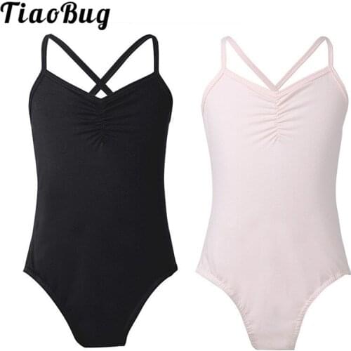 TiaoBug Kids Teens Spaghetti Straps Gymnastics Ballet Leotard Girls Solid Color Gym Sports Bodysuit Children Workout Dance Wear