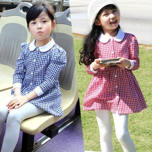 Spring Autumn Baby Girls Dresses Kids Plaid Print Brand Shirt Dress Blue Red Girl Clothes Blouse
