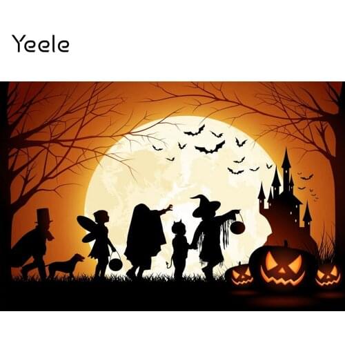 Yeele Halloween Backdrop Photocall Pumpkin Lantern Moon Bat Forest Magician Castle Vinyl Photography Background Photo Studio