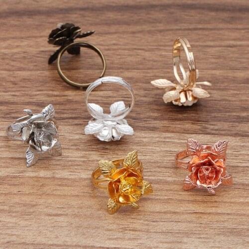 200pcs 3D Flower Bezel Tray Cameo Bases Adjustable Ring Base Settings Blanks DIY Jewelry Findings Accessories