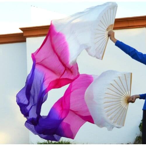 2016 High selling 100% Real Silk Veils 1 Pair handmade women Quality Silk Belly Dance Fan Dance white rose purple 180*90 cm