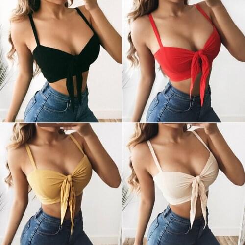 Kayotuas Women T-Shirt Summer Bow Tie Tops Girls Solid Short Sleeveless Strap Casual V-Neck Sexy Ladies Hot Sale Streetwear