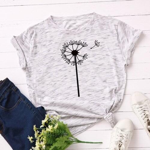 Dandelion Graphic Tee Shirt Plus Size Plant Printed Women T Shirt Summer Short Sleeve Cotton T-shirt Ladies Tops Casual T shirt