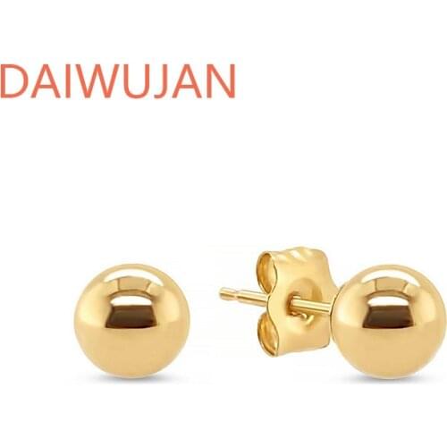 DAIWUJAN Minimalist Gold Color Glossy Ball Stud Earrings For Women All-match 925 Sterling Silver Jewelry Pendientes De Mujer