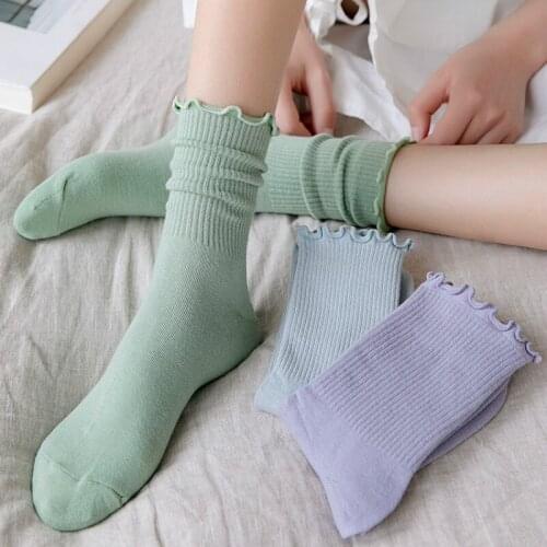 Womens Socks Cotton Autumn Winter Skateboard Candy Harajuku Kawaii Cute Happy Streetwear Girl College Style Frilly Long Socks