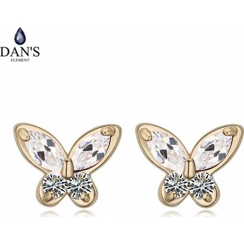 DANS ELEMENT New Sales AAA Zirconia Micro Inlays Champagne Gold Color Butterfly Earrings For Women Valentine Gift 110474white