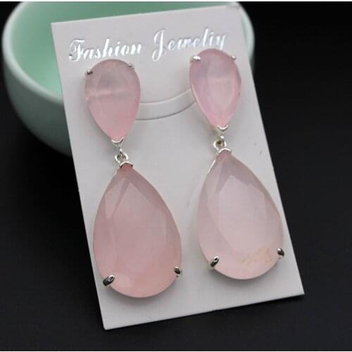 6pairs Natural Teardrop Stud Earrings Red Green Jade Stone Rose Quartz Hanging Dangle Drop Earrings For Women Bridal Jewelry