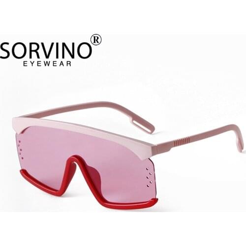 SORVINO Rivets Oversize Women Contrast Color Personality One Piece Rectangle Sunglasses Trendy Big Frame Ladies Glasses UV400