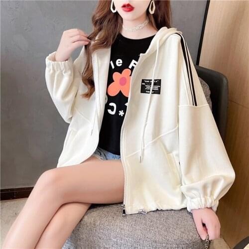 Autumn new lazy style hooded sweatshirt cardigan women ins tide wild spring and autumn thin coat hoodie