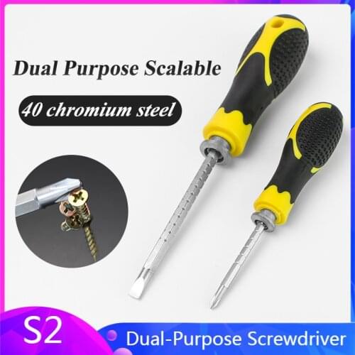 1pc S2 Dual Purpose Scalable Driver Steel Magnetic Screw-driver 40cr Universal Slotted Ratchet Screwdriver