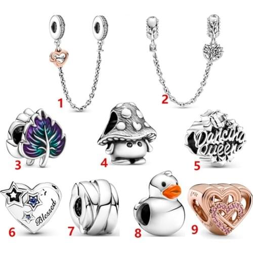 100% 925 Silver New Maple Leaf Safety Chain Heart Beads Are Suitable For The Original Pandora Bracelet Womens Diy Charm Jewelry