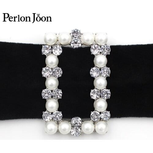 2pcs 6cm(inner 4.5cm) rectangle pearl Acrylic rhinestons wedding dress ribbon silver crystal belt buckel accessories KT023