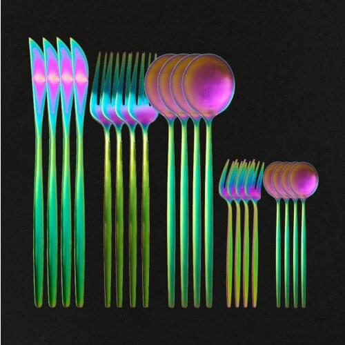 20Pcs Rainbow Matte Dinnerware Set Stainless Steel Modern Cutlery Set Party Knife Cake Fork Spoon Tableware Set Silverware Set