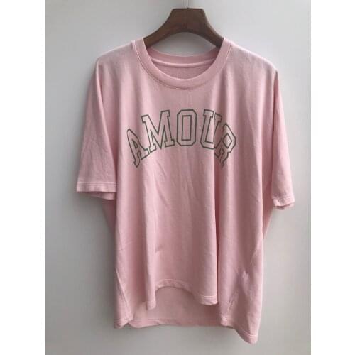 2021SS New pink Oversized T-shirt Round Neck Front Letters Print Drop Shoulder Short Sleeves Fashion Tops Tee