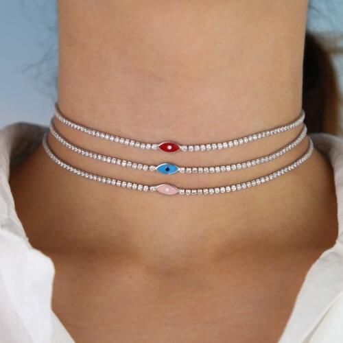2021 Wholesale delicate cute lucky turkish evil eye cz tennis bracelet necklace sets for women girl charm elegance party jewelry