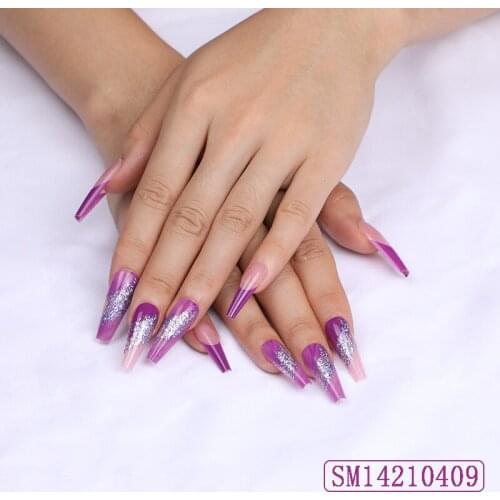High Quality 24pcs Purple Nail Patch Glue Type Removable Long Paragraph Fashion Manicure Save Time False Nail Patch