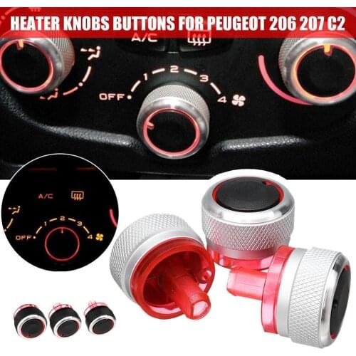 3Pcs Aluminum Alloy A/C Heater Switch Knob Buttons Set for Peugeot 206 207 C2