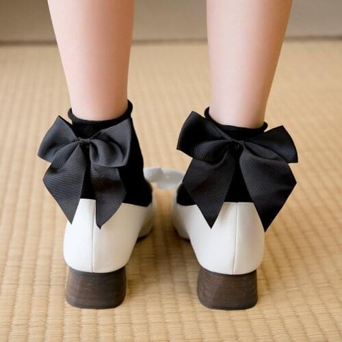 7 Pairs Heel Bowknot Girls Socks Sweet Spring Autumn Lady Middle Tube Female Japanese Curling Hem Cotton Cute Socks Preppy Style