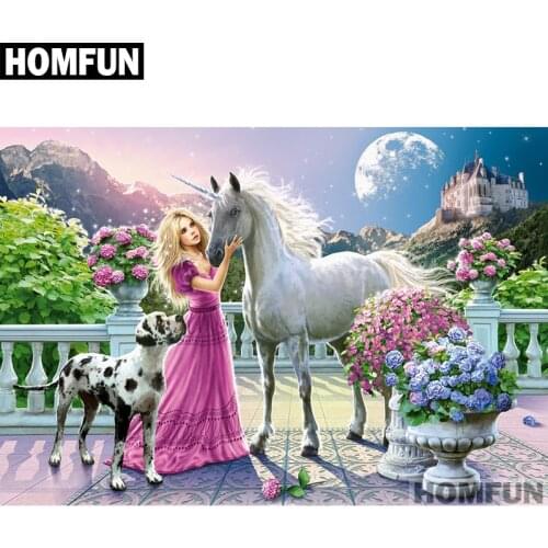 HOMFUN Full Square/Round Drill 5D DIY Diamond Painting "Unicorn & princess" Embroidery Cross Stitch 5D Home Decor A01668
