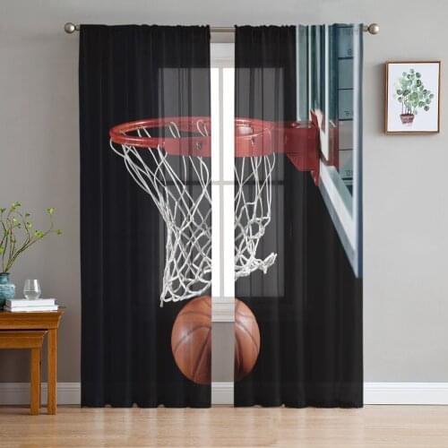 Basketball Basket Print Sheer Window Panel Curtains Room for Living Room Bedroom Kitchen Room Chiffon Tulle Curtains