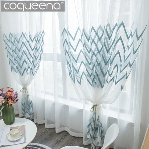 Wavy Strip Embroidered White Sheer Curtains for Living Room Bedroom Kitchen Window Sheer Voile Tulle Curtain Scandinavian Style
