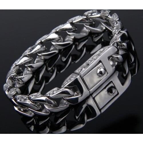 Mens Punk Totem Cuban Chain Steel Buckle Hip Hop Bracelet Mens Woven Pattern Titanium Steel Bracelet Boys Gift