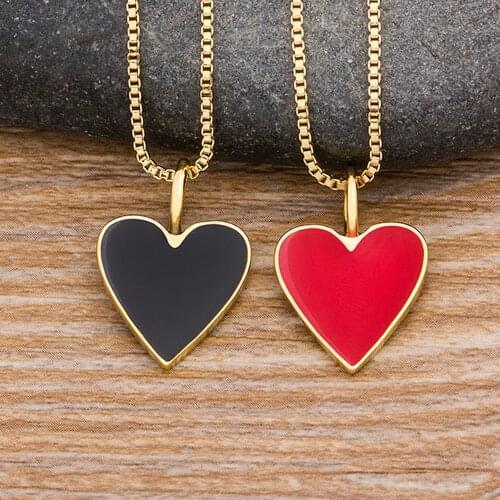 Fashion Tiny Red Black Heart Dainty Necklace Gold Color Chain Choker Necklace For Women Enameled Pendant Jewelry Accessories