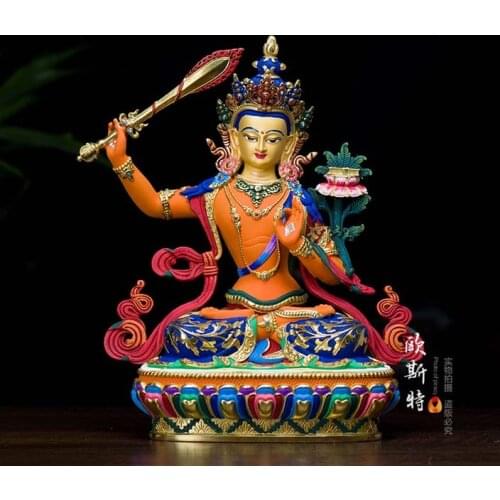 High grade color drew Buddha statue family Safety Health luck efficacious Talisman Bodhisattva Manjusri Painted Buddha statue