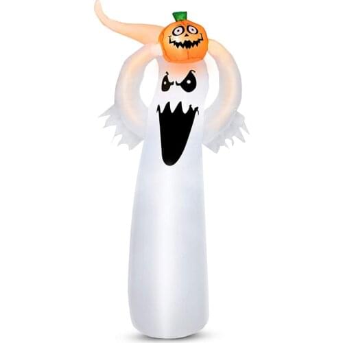 5.9ft Halloween Inflatable Ghost Pumpkin Combination White Ghost Scary Pumpkin with LED Lights Outdoor Toy Lawn Party Decoration