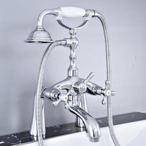 Chrome Brass Deck Mounted Bathroom Tub Faucet Set with 1.5M Handheld Shower Spray Head Bath Mixer Tap 2tf757