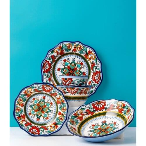 Ceramic plate restaurant steak plate living room dinner plate kitchen tableware bowl & plate set hand-painted plate underglaze