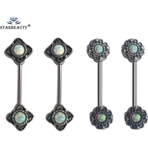 1 Pair 14G 316L Opal Gem Stone Nipple Ring Shields Bar Navel Ring Body Piercing Women Jewelry Gifts Body jewelry