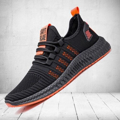 Men Fashion Sneakers Breathable High Quality Casual Shoes Orange Sole Mesh Lightweight Weaving Five Stripe Trainers