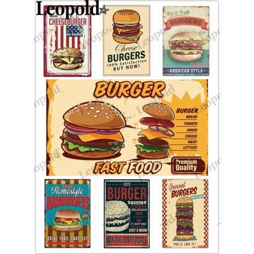 Metal Tin Plate Burger Hot Dog Letter Metal Poster Beef Menu Wall Art Dessert Coffee Shop Restaurant Decoration Accessories
