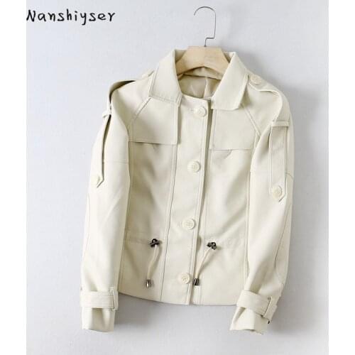 Jaqueta De Couro New Women Autumn 2021 Korean Fashion Waist Drawstring Lace-up Short Slim Faux Leather Jacket Camperas De Mujer