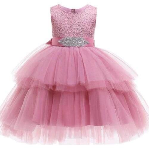 2019 spring and summer high-end new girls dress comfortable lace elegant princess dress layered fluffy childrens wedding dress