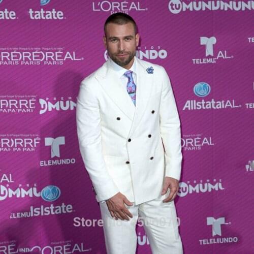 Ivory Formal Mens Suits 2019 Slim Fit Wedding Tuxedos Double Breasted Groom Wear 2Pieces (Jacekt+Pants) Prom Bridegroom Blazer