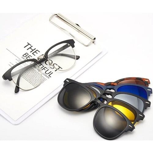 TR90 Frame 5 Clips Magnet Sunglasses Lens Men Women Driving Travel Fishing Shades Sun Glasses Customize Prescription Eyeglasses