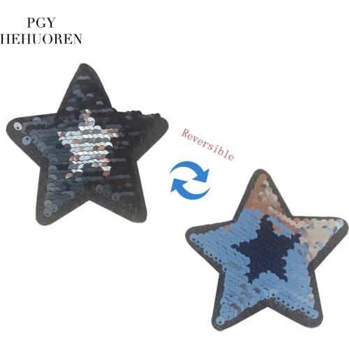 PGY 5pcs/Lot Cartoon Sequin Star Patch Reversible Sequins Patch Iron On Patches Cheap Embroidered Reversible Patches For Clothes
