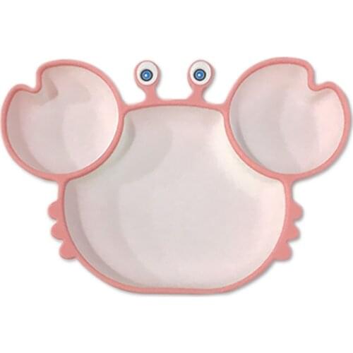Sub-grid Silicone Sucker Tableware For Baby Cartoon Crab Anti-fall Dinner Plate Infant Kids Supplementary Food Bowl Soft Dishes