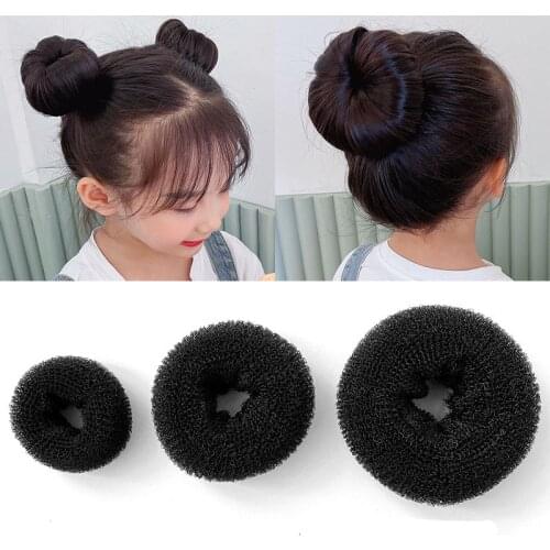 Black Donut Scrunchies Children Headwear DIY Bun Hair Style Tool Hair Bands for Girls Updo Ponytail Holder Gum Hair Accessories