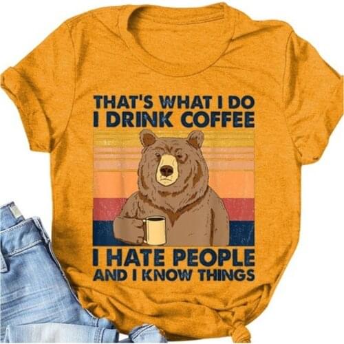 Bear Print Crew Neck Summer Womens T-Shirt Female Tops S-4XL Humor Gift Tee Casual Vintage Tee Shirt