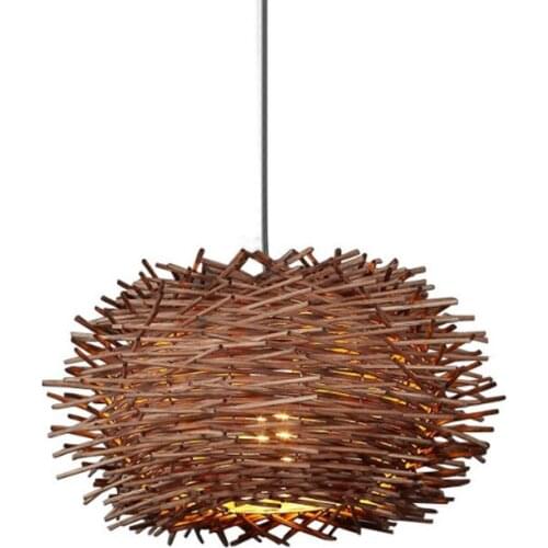 Modern D40cm Country Style Brown Wicker Rattan Nest Pendant Lights Dinning Room Coffee Bars Kids Children Room Lighting Fixture