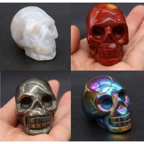Skull Howlite Home Decoration Christmas Natural Stone Opal Amethysts Charms Crystal Office Desk Ornaments Hot Art Carving Statue