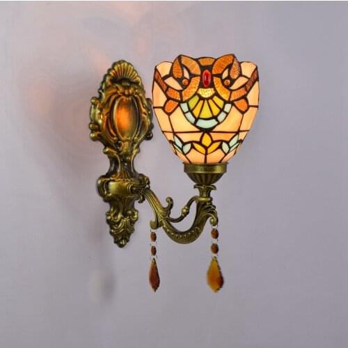 Glass European pastoral crystal bedside wall lamp Baroque aisle retro wall lamp bathroom mirror front lamp