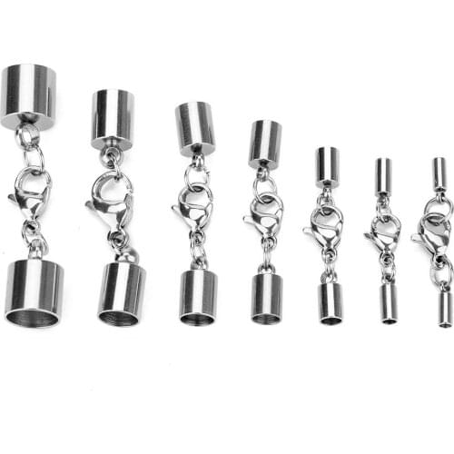 5pcs Stainless Steel Lobster Clasps End Caps Clasps Jewelry Connector Fit 1.5/2/2.5/3/4/5mm Leather Cord DIY Fashion Jewelry