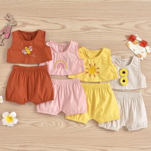 2Pcs Fashion Summer Newborn Toddler Baby Girls Outfits Clothes Printed Sleeveless Vest Tops+Shorts Pants Casual