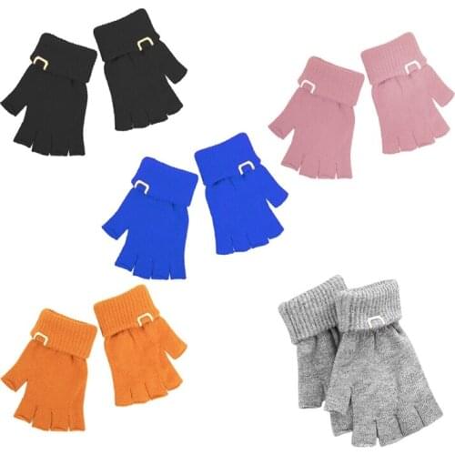 Winter Knitted Half Finger Gloves Men Women Simple Solid Color Harajuku Stretchy Fingerless Wrist Length Mittens Streetwear