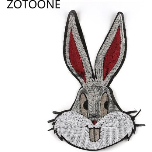 ZOTOONE Cute Long Eared Rabbit Patches Sew on Large Sequin Patches for Clothing Applique Stripe on Clothes for Diy T-shirt I